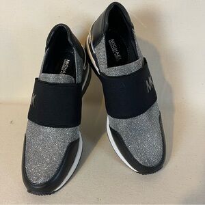Michael Kors Felix Chain‎ Mail Mesh Black Slip-On Sneakers Leather Accents Sz 6